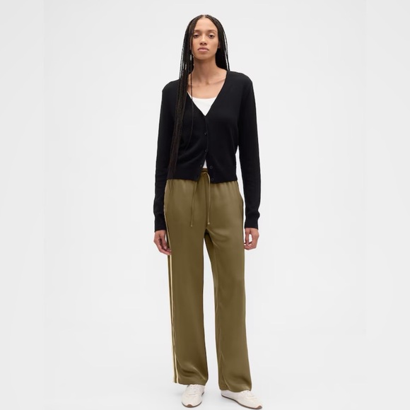 GAP Relaxed Satin Straight-Leg Crop Pants - Green Khaki - Picture 2 of 7